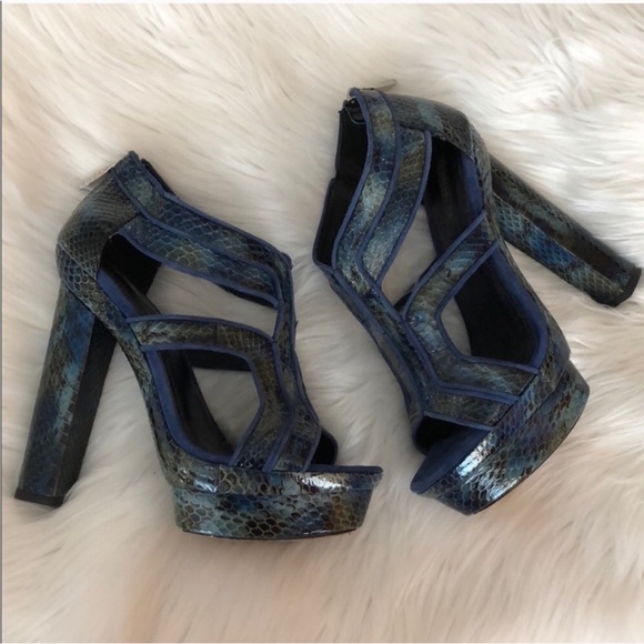 Rachel Zoe Peggy Snakeskin Heel Sandal in Marine 8 - Picture 8 of 10
